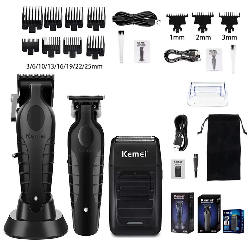 Kemei KM-2296 KM-2299 KM-1102 Professional Hair Clipper Kit Electric Shaver Male Hair Cutting Machine Men’s Cordless Trimmer