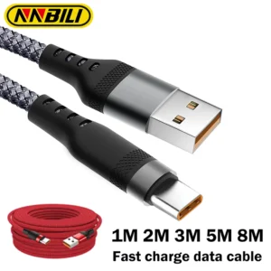 NNBILI 6A Verlengde Usb TYPE-C Kabel Gevlochten Cbale For Samsung Huawei Xiaomi Switch Sony Ps5 TYPE-C 8M 5M 3M 2M 1.5M 1M Kabel