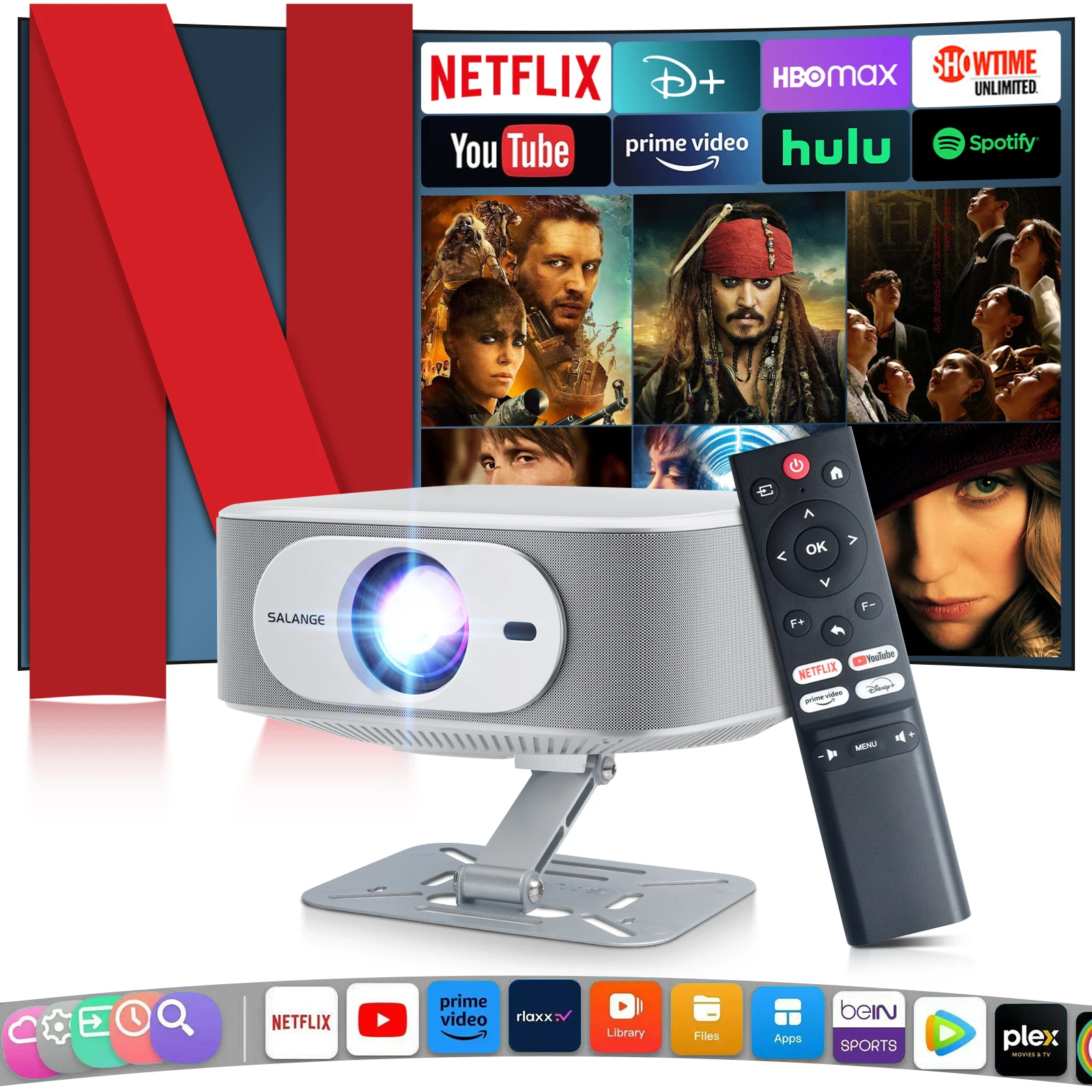 Salange Netflix Projector P92MAX Smart Android 13 1080P BT5.2 WiFi6 12000L Electronic Focus Auto Keyston 4K Movie HD Home Cinema