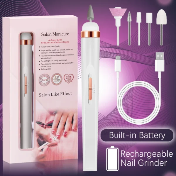 Electric Nail Polish Drill Set Machine With Light Multiple Gears Portable With Battery Electric Manicure Art Tools