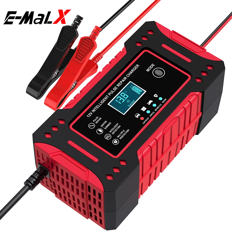 6A 12V Intelligent Car Battery Charger Car and Motorcycle Battery Charging Unit Lead-Acid Battery Repair LCD Display