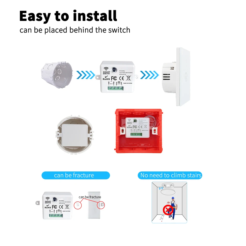 LVGEMSS Smart Wireless Switch RF433 Self-Powered Push Button Wall Panels Remote Controller Light Switch Waterproof Wall Switch