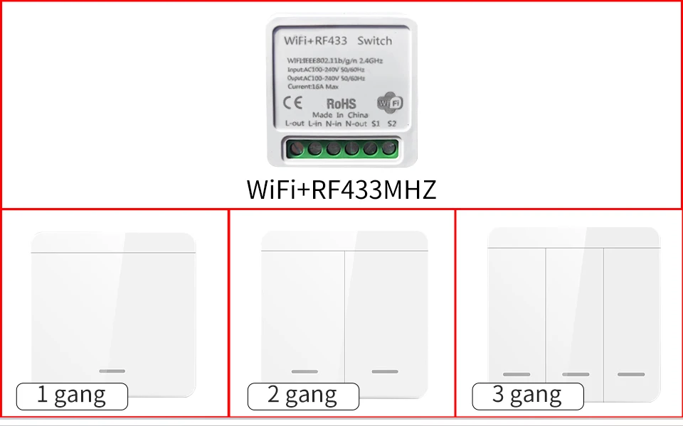 Tuya WiFi Smart Light Switch Smart Home Wireless RF 433mhz Push Button Wall Switch Via Alexa Google Home Alice Smart Life App