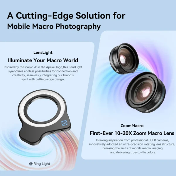 APEXEL 10-20X Zoom Macro Lens HD Micro Phone Camera Lenses with LED Fill Light for iPhone Samsung all Smartphones Eyelash Macro