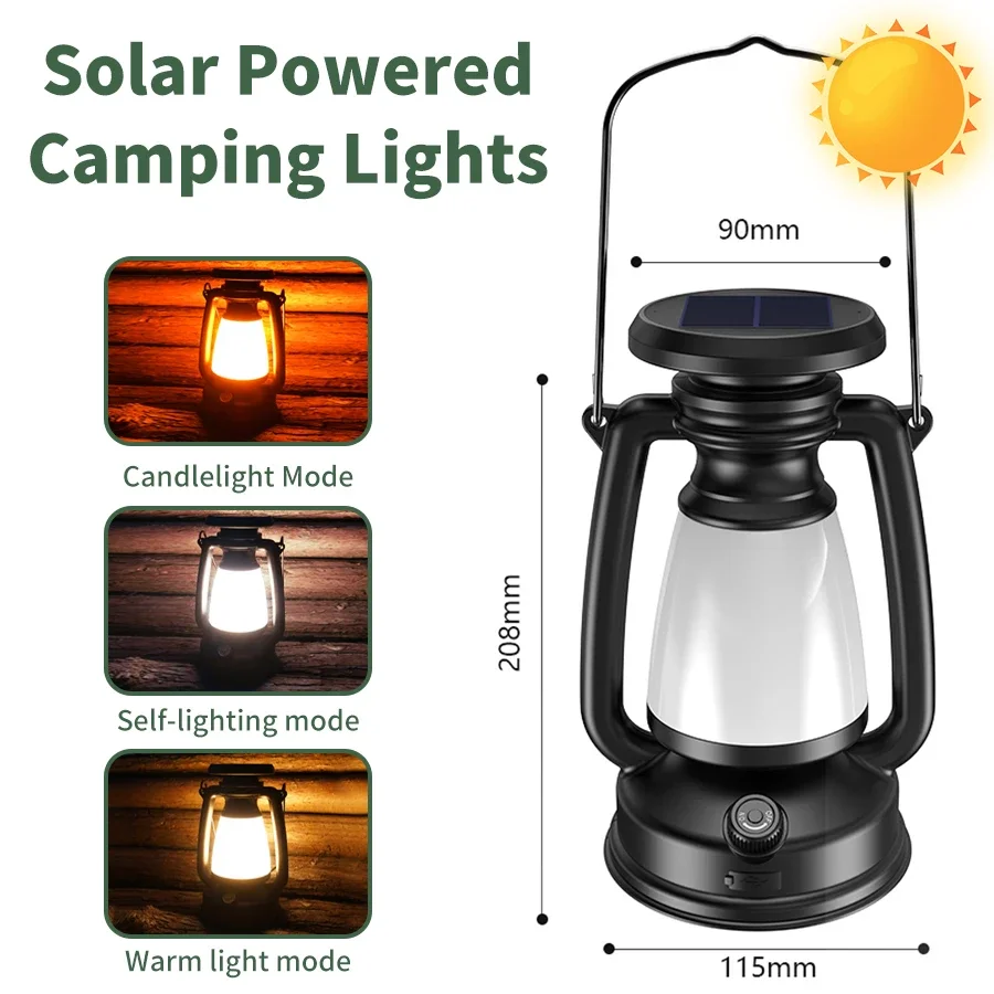 USB Rechargeable/Solar Charging Camping Light Portable Camping Lanterns 3 Lighting Modes Dimming Outdoor Hanging Tent Light