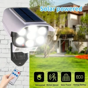 S3d1dd5153cb84fa38823976ce9cc95dc8.webp Outdoor Motion Sensor Solar Lights 77 LED FloodLight Waterproof Wireless Dummy Decoy Fake Security Camera for Porch Garden Patio