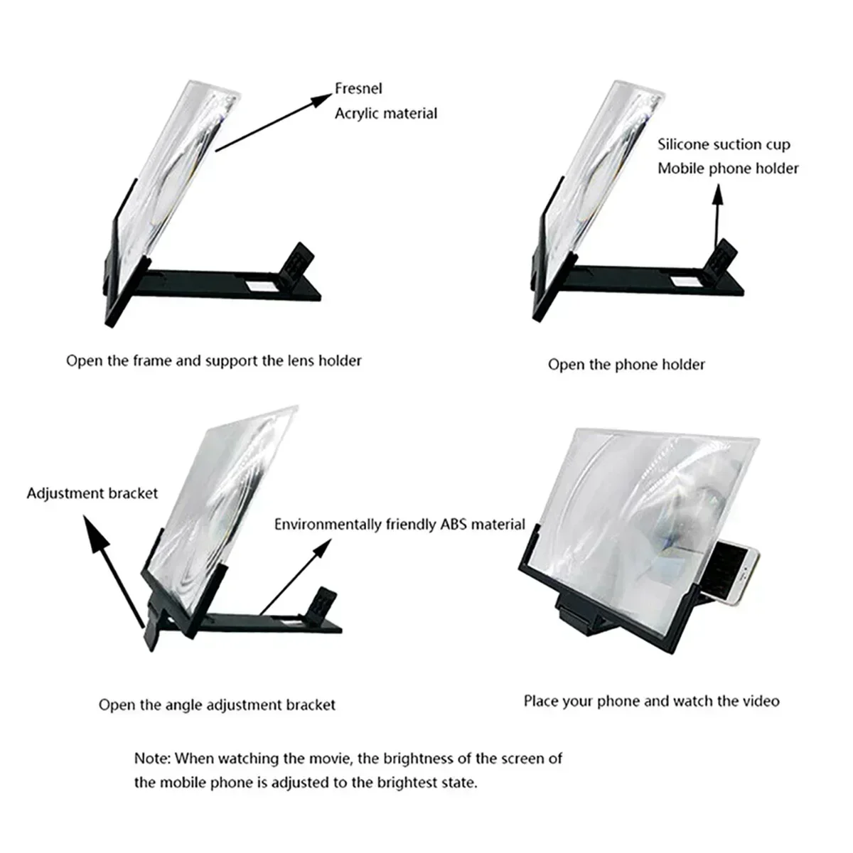Foldable 3D High-definition Mobile Phone Screen Amplifier Landscape TV Movie Amplifier 14 inch Display Screen Phone Holder Stand