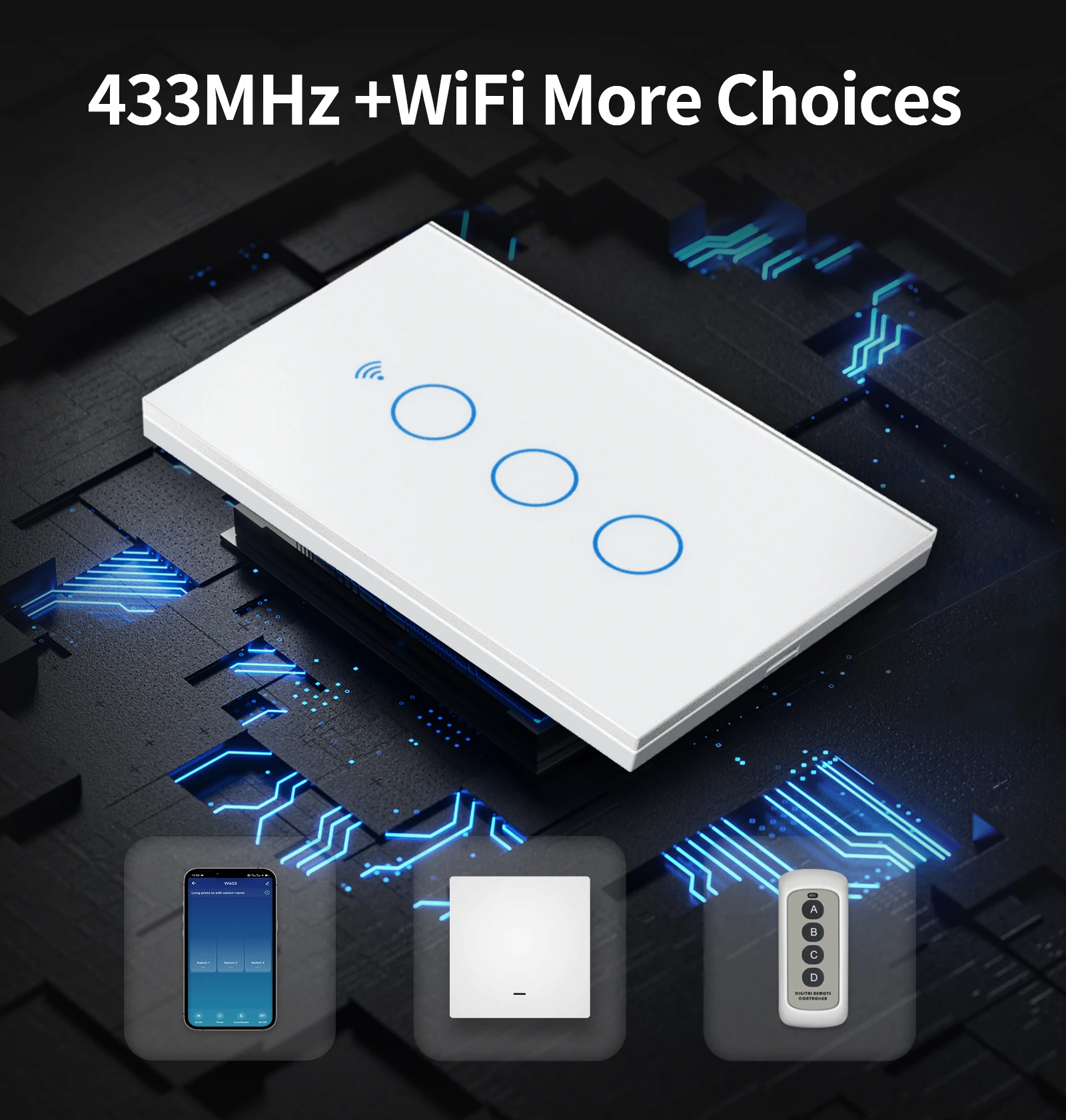 TNCE Tuya US WiFi/Zigbee Smart Wall Switch 1/2/3/4 Gang Light Switch Smart Touch Sensor Smart Home  Work with Alexa Google Home