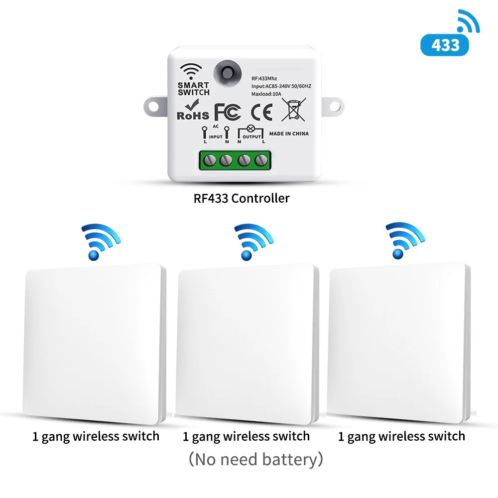 LVGEMSS Smart Wireless Switch RF433 Self-Powered Push Button Wall Panels Remote Controller Light Switch Waterproof Wall Switch