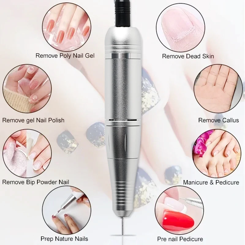 Professional Electric Nail Drill Kit Portable Nail Drill Machine Rechargeable Low Noise Nail Sander File For Manicure Salon Tool