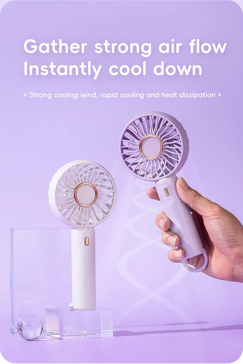 Mini Portable Fan Cute Design 3 Speed Personal Handheld  Desktop with Standing Ring Lightweight USB Rechargeable
