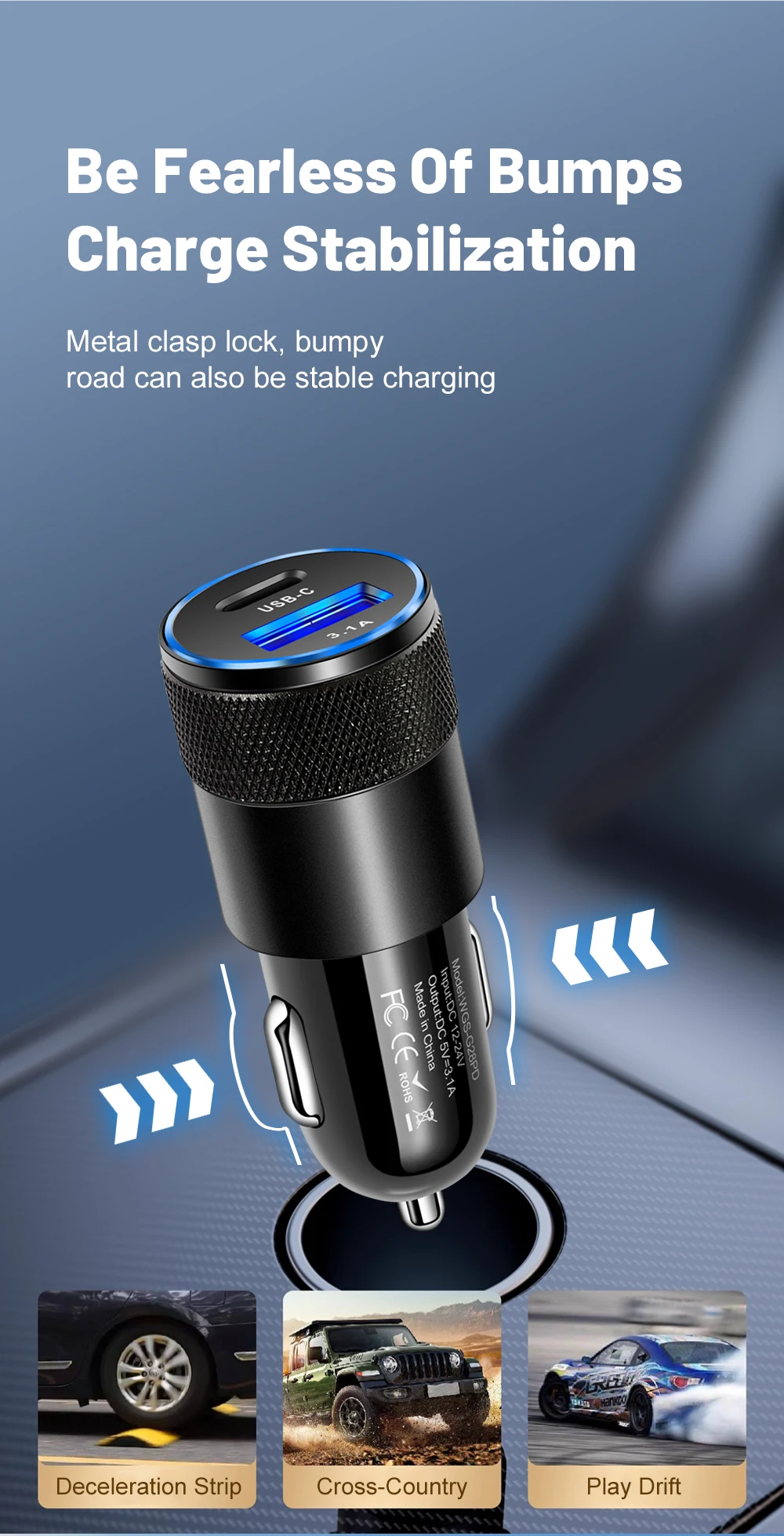 3.1A USB Car Charger Type C Fast Charging Phone Adapter For Xiaomi Huawei PD Phone Charger Adapter Socket Cigarette Lighter