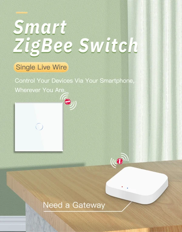 BSEED Zigbee Touch Switch Glass 1/2/3Gang Smart Light Switch Tuya Wireless Controller via Google Smart Life Alexa App No Neutral