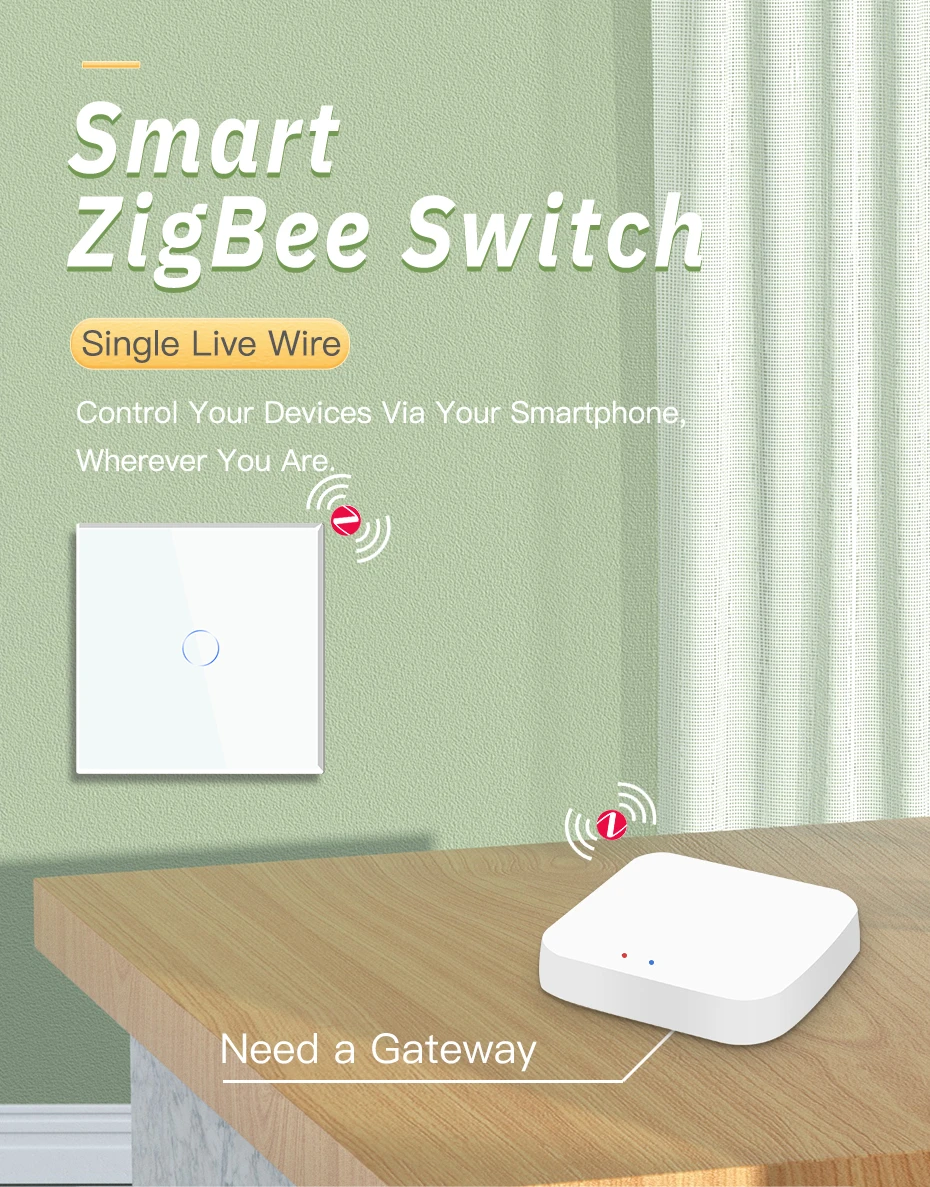 BSEED Zigbee Touch Switch Glass 1/2/3Gang Smart Light Switch Tuya Wireless Controller via Google Smart Life Alexa App No Neutral