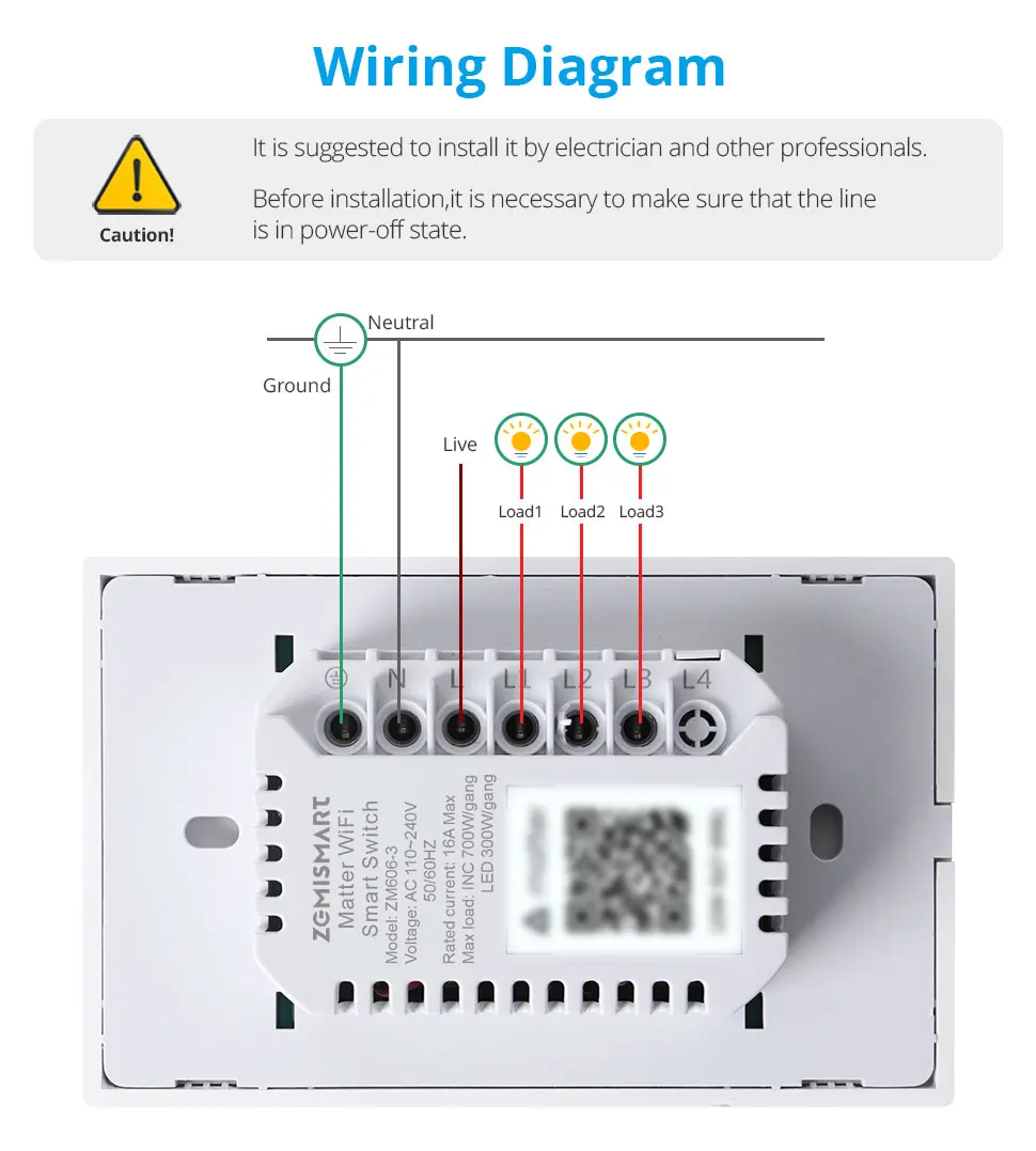 Zemismart Matter WiFi 1 2 3 4 6 Gangs Smart Wall Light Switch Neutral Required with Big Button SmartThings App Homekit Control