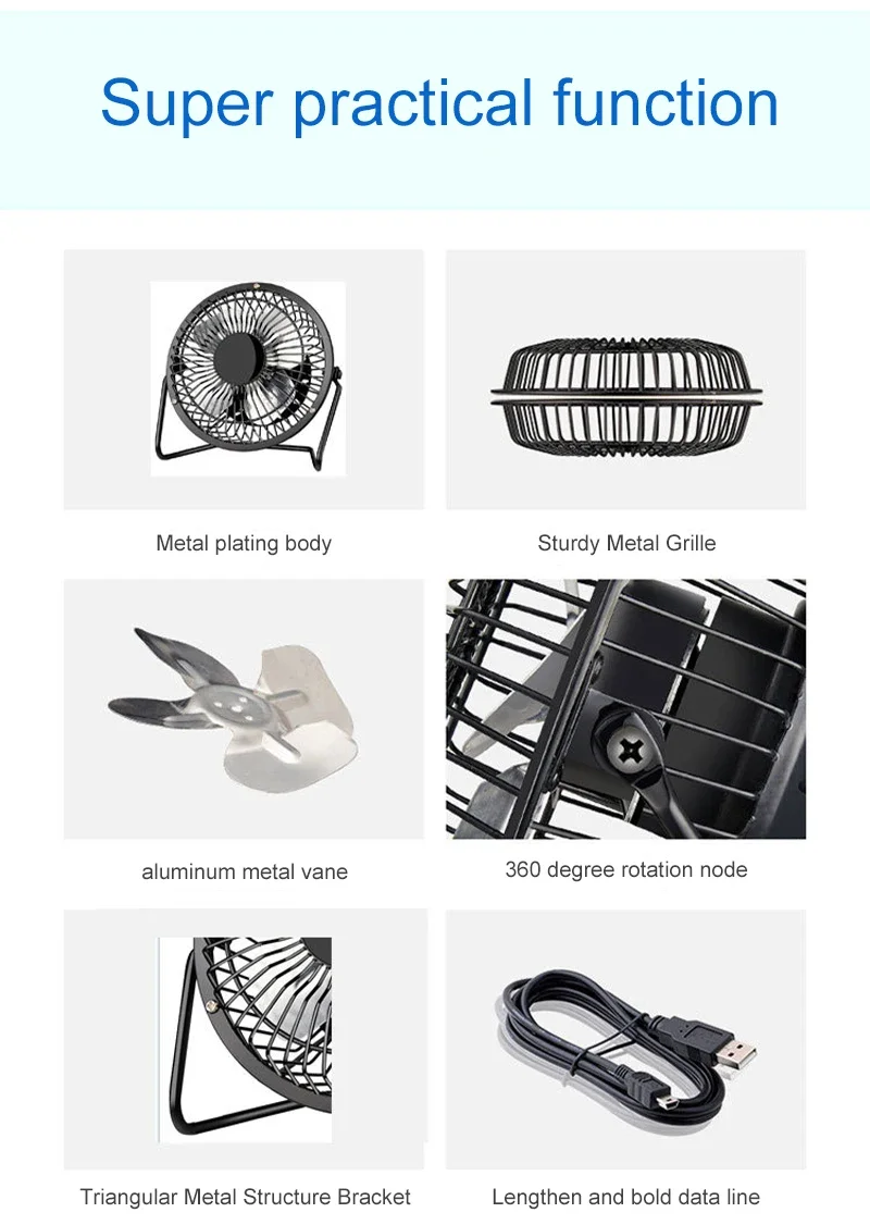 4/6-inch Desk Fan Strong Wind Silent USB Fan Portable Small Fan 360 Degree Rotatable Summer Cooling for Desktop Office Table PC