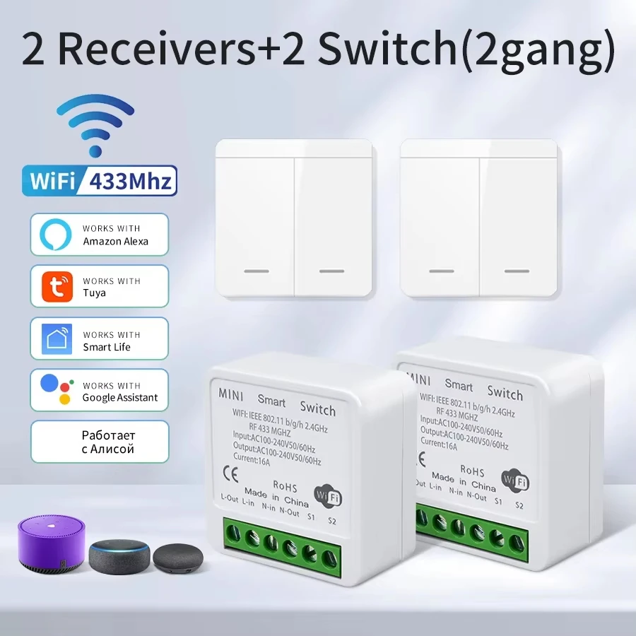 Tuya WiFi Smart Light Switch Smart Home Wireless RF 433mhz Push Button Wall Switch Via Alexa Google Home Alice Smart Life App