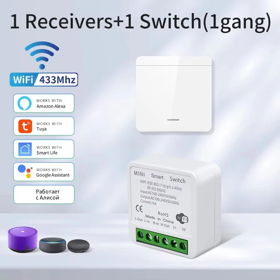 Tuya WiFi Smart Light Switch Smart Home Wireless RF 433mhz Push Button Wall Switch Via Alexa Google Home Alice Smart Life App