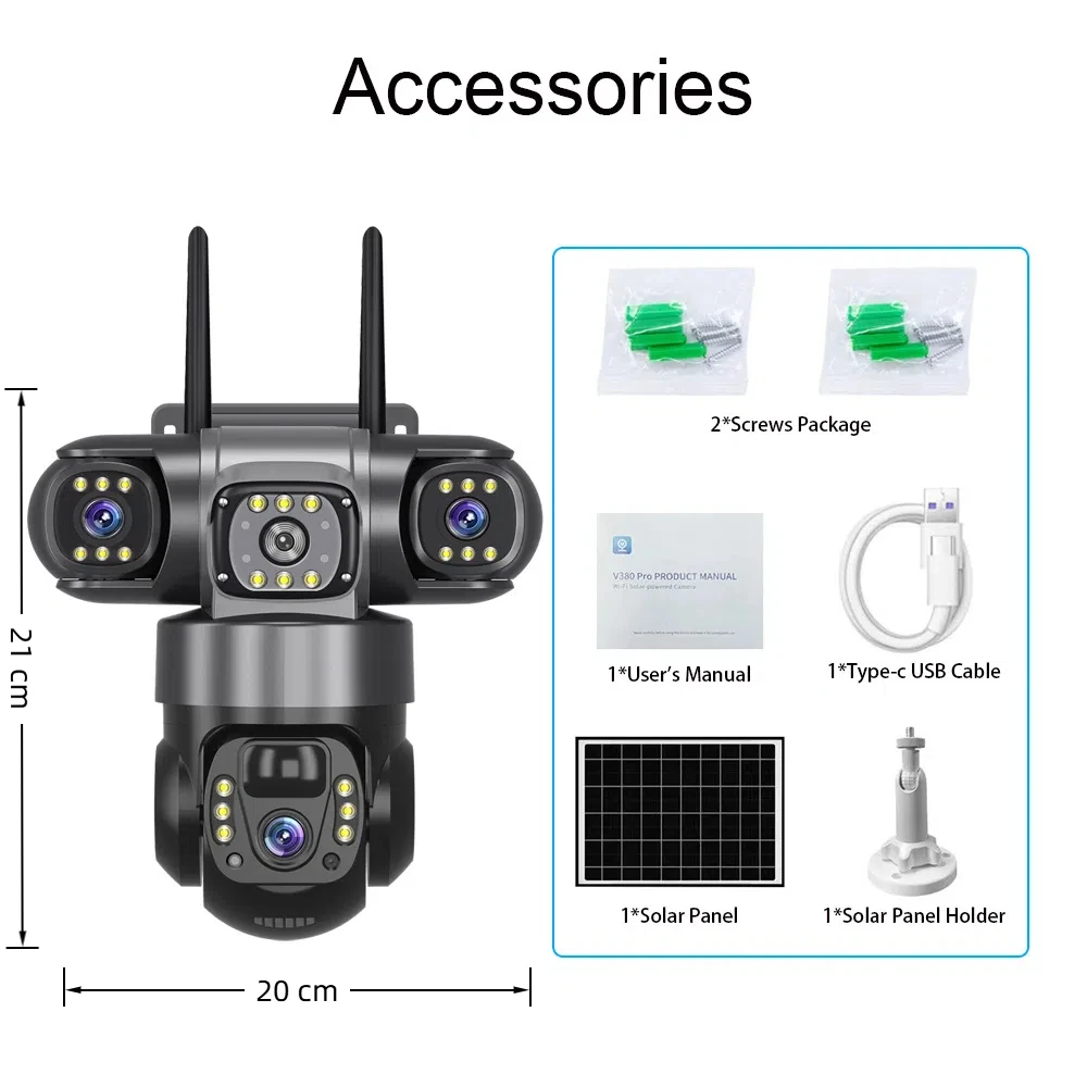 Solar Camera 4G Sim Outdoor 3 Lens 3 Screen 10X Zoom PIR Human Detect Cameras Waterproof Night Vision CCTV Security Protection