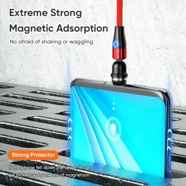 Magnetic Micro USB Type C Charging Cable for Xiaomi Samsung Huawei POCO Redmi 3 in 1 540 Rotate LED Magnetic Cable for iPhone