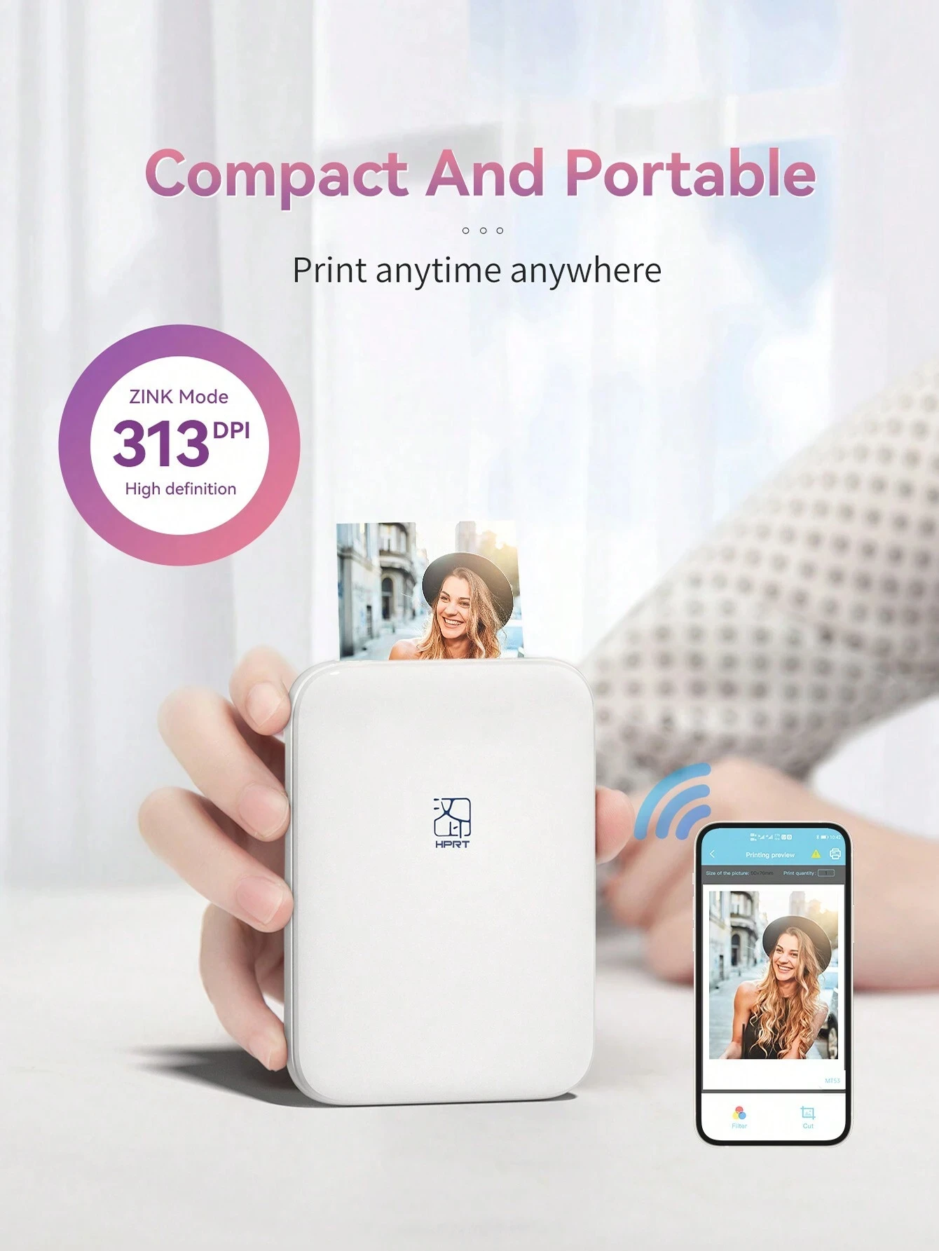 MT53 Portable Color Photo Printer Handheld Pocket Printer 313Dpi 2X3 inch Sticky-backed Photo Paper Printing Machine For Home