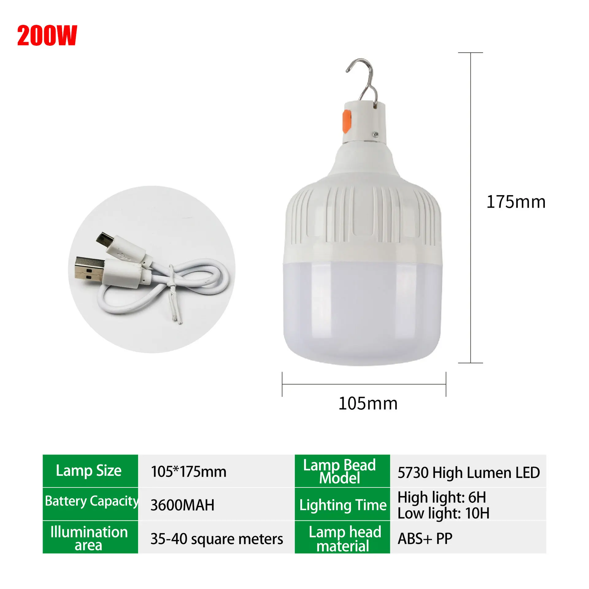 Portable LED Camping Lantern Rechargeable 60W/80W/200W Lamp Bulb High Bright Outdoor Emergency Lighting Fishing Tent Night Light