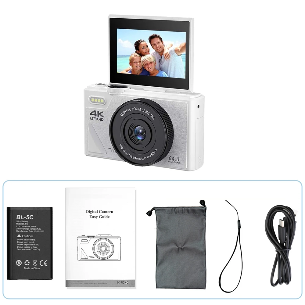 Compact Digital Photography Camera 4K 18X Digital Zoom Vintage Video Recorder YouTube WiFi Webcam 64MP 180° Flip Screen Cameras