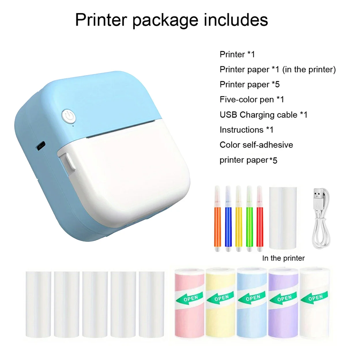Mini Printer, Portable Thermal Photo Printer, Inkless Sticker Maker Machine for Notes, Photos, Stickers, Labels