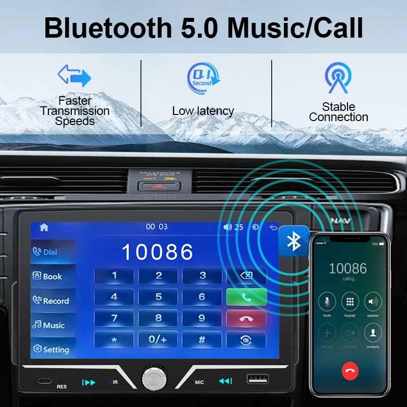 Hippcron Car Radio 1 Din Wireless Android Auto Carplay MP5 Stereo 7" IPS Screen Bluetooth Mirror Link Type-C Charging Universal