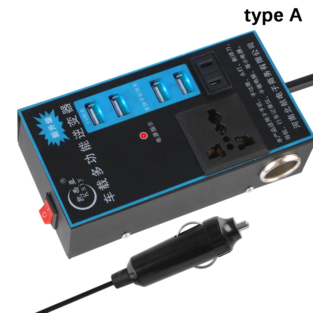 DC 12V/24V to AC 110V/220V Converter USB/PD/Type-C Chargers 200W 8 Ports Sockets ON/OFF Switch Power Adapter Car Inverter QC 3.0