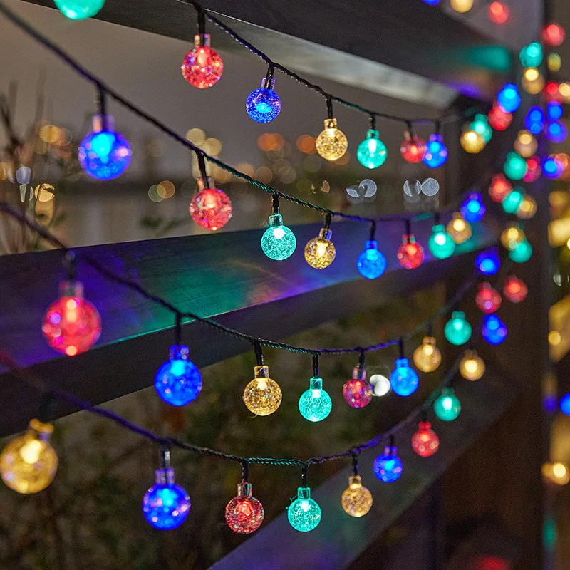 1pack 20/100/200 LED Crystal Globe Solar String Lights, Solar Outdoor Lights, With 8 Lighting Modes, Halloween Decorations Light