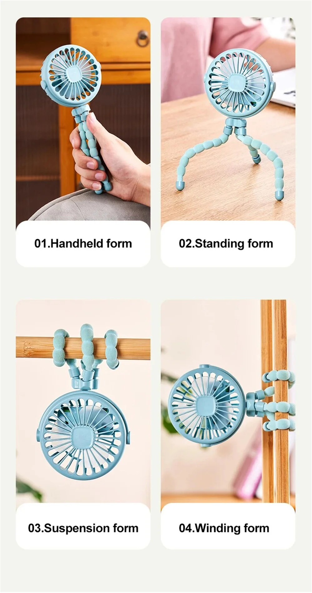 Mini Handheld Octopus Folding Fan Multi Functional Five In One Portable Fan Silent Home Dormitory Baby Stroller Multiple Scenes