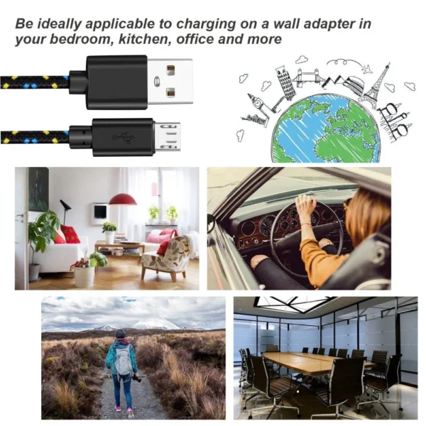2.4A Micro USB Cable 0.5m/1m/2m/3m Data Sync USB Charge Cable For Samsung Huawei Xiaomi Android Nylon Braided Microusb Data Cord