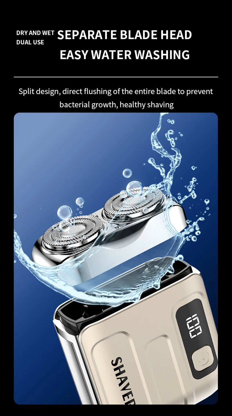 Travel Electric Shaver For Men Double Floating Magnetic Blade Head Portable Beard Knife Rechargeable MINI Rotary Electric Razor