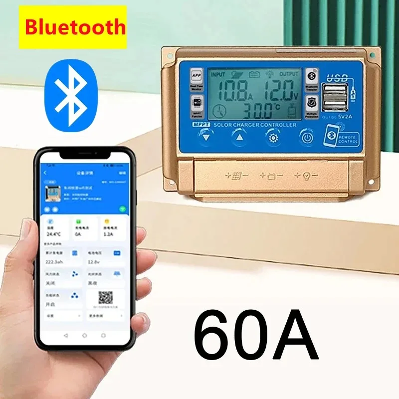 12V/24V 30A/40A/50A/60A High Definition LCD Large Digital Display Bluetooth WIFI Solar Charge Controller MPPT Controller Solar