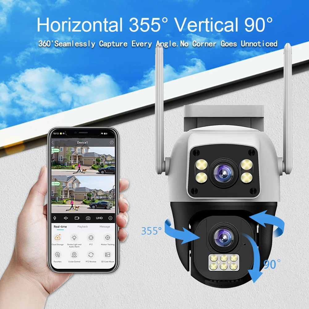 8MP 4G Sim Card Camera Dual Lens Dual Screen Wireless WiFi Outdoor Surveillance Human Detect Security Protection PTZ IP Cameras