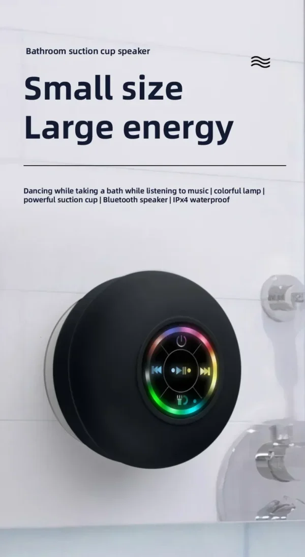 Mini Portable Bluetooth Audio IPX4 Waterproof Led Lights Bathroom Outdoor Large Suction Cup Can Be Adsorbed Wall Speaker