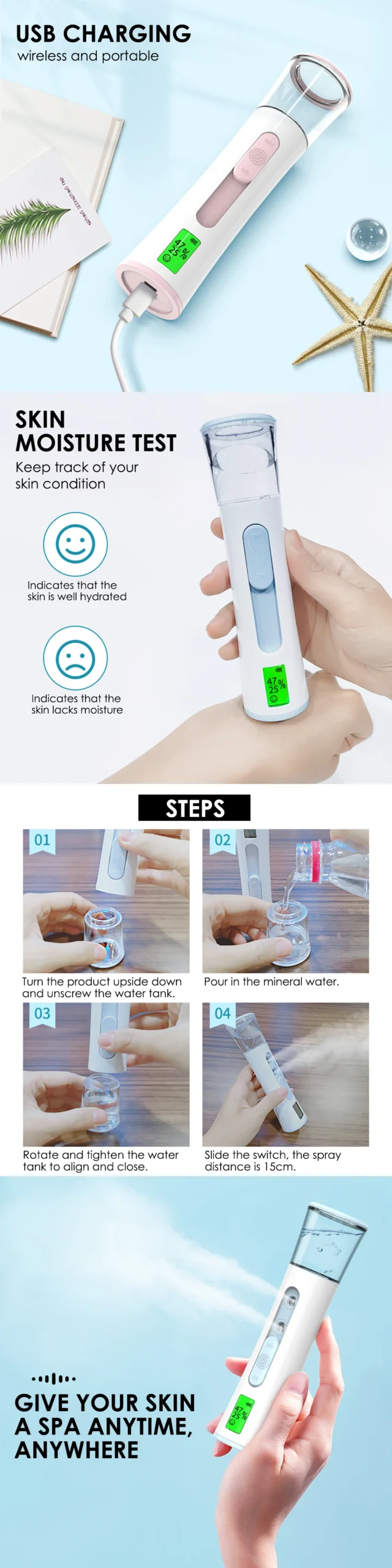 Double Spray-head Nano Mist Sprayer Mini Hydrating Humidifier Skin Care LED Display Portable Facial Steamer Handheld Nebulizer