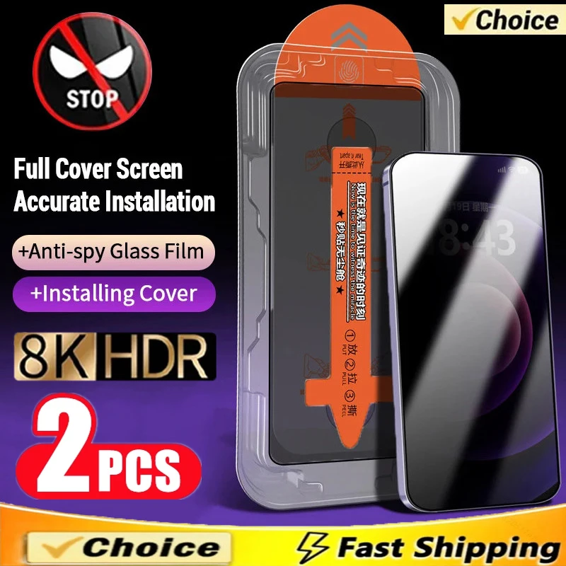 Dust Free Installation Privacy Screen Protector for IPhone 16 15 14 13 12 11 Pro Max Mini 7 8 15 16 Plus XS X XR Anti-Spy Glass