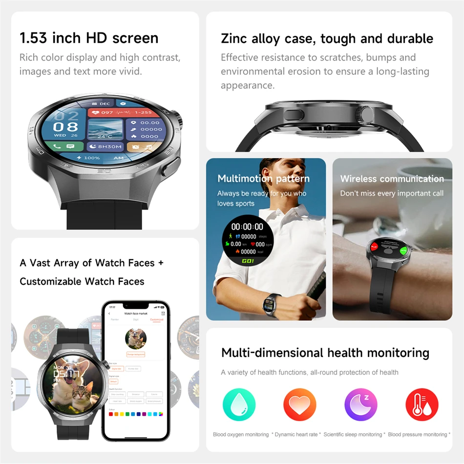 New For Huawei Watch GT5 Pro Smart Watch HD AMOLED Screen NFC GPS Tracker Bluetooth Call Health Waterproof Smartwatch Men Women