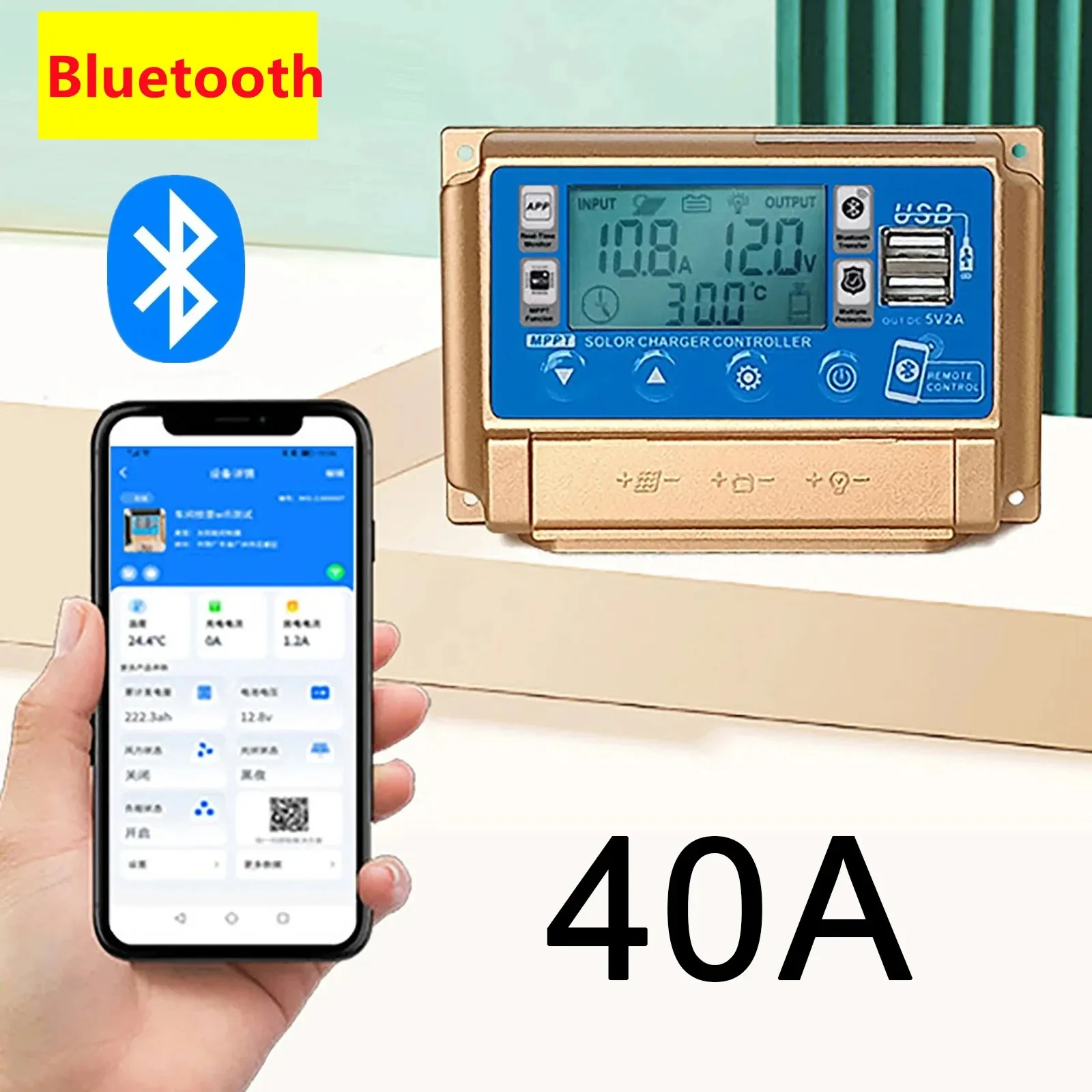 12V/24V 30A/40A/50A/60A High Definition LCD Large Digital Display Bluetooth WIFI Solar Charge Controller MPPT Controller Solar