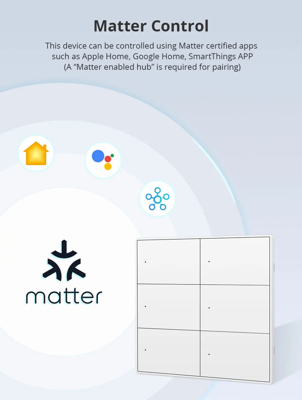 Zemismart Matter WiFi 1 2 3 4 6 Gangs Smart Wall Light Switch Neutral Required with Big Button SmartThings App Homekit Control