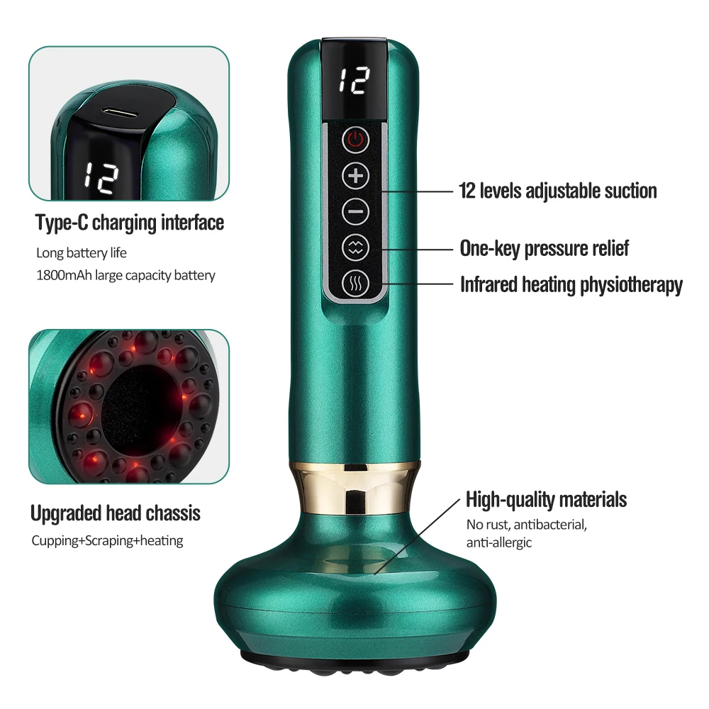 Electric Cupping Massage Device Chinese Vacuum Guasha Suction Jars Infrared Heating for Back Scraping Can Fatigue Relieve Health
