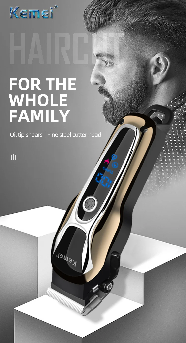 Kemei Professional Hair Clipper Rechargeable Trimmer Men Electric Cutter Hair Cutting Machine LCD Cordless Beard Trimmer KM-1990