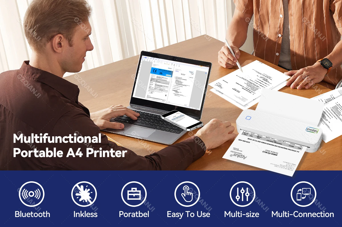 Inkless Portable A4 Thermal Printer Bluetooth PDF Excel Word Document Printing Machine Paper Roll For Office Work Home School