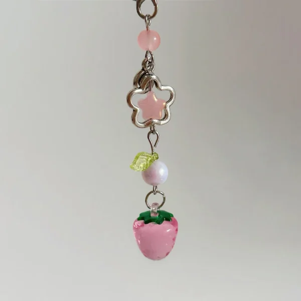 Sweet Y2K Cute Strawberry Mobile Phone Lanyard Lovely Fruits Phone Chain For Girls Aesthetic Cellphone Keychain