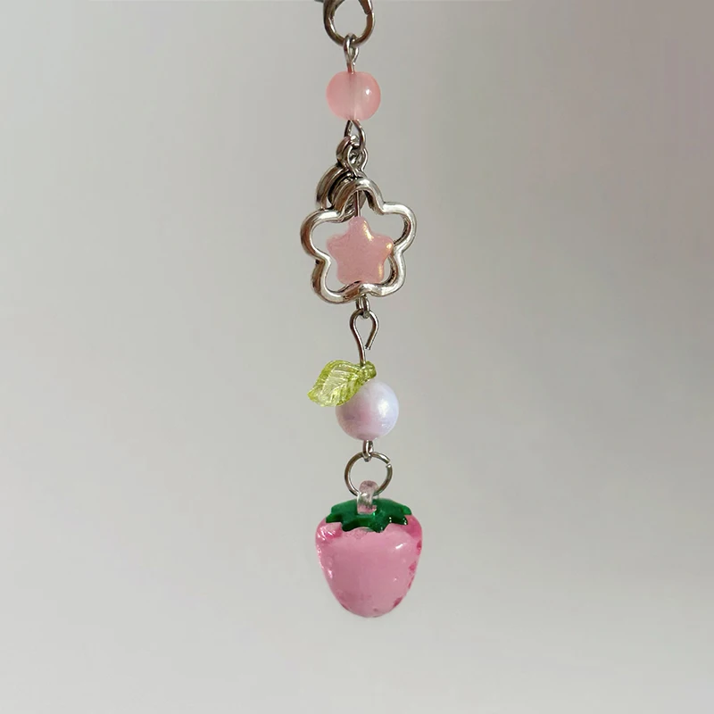 Sweet Y2K Cute Strawberry Mobile Phone Lanyard Lovely Fruits Phone Chain For Girls Aesthetic Cellphone Keychain