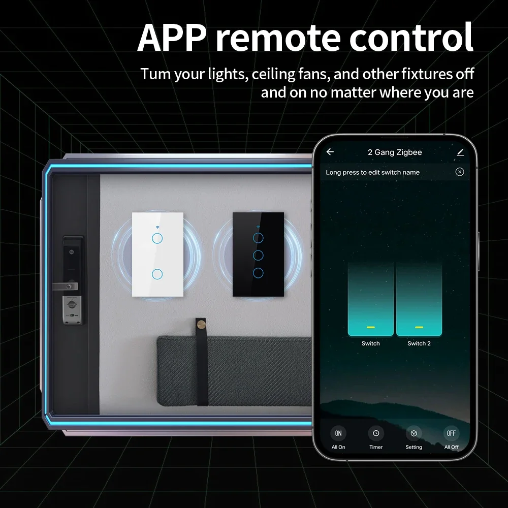 TNCE Tuya US WiFi/Zigbee Smart Wall Switch 1/2/3/4 Gang Light Switch Smart Touch Sensor Smart Home  Work with Alexa Google Home