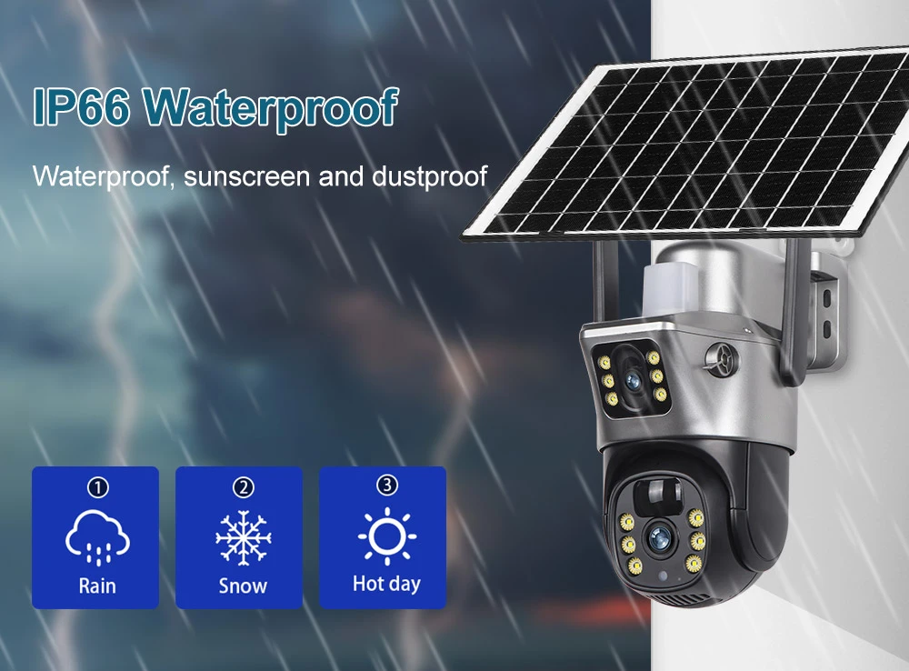 4G / WiFi Solar Camera Dual Lenses Outdoor 8MP 4K Low Power Battery IP Camera PIR Night Vision V380 Pro CCTV Security Protection