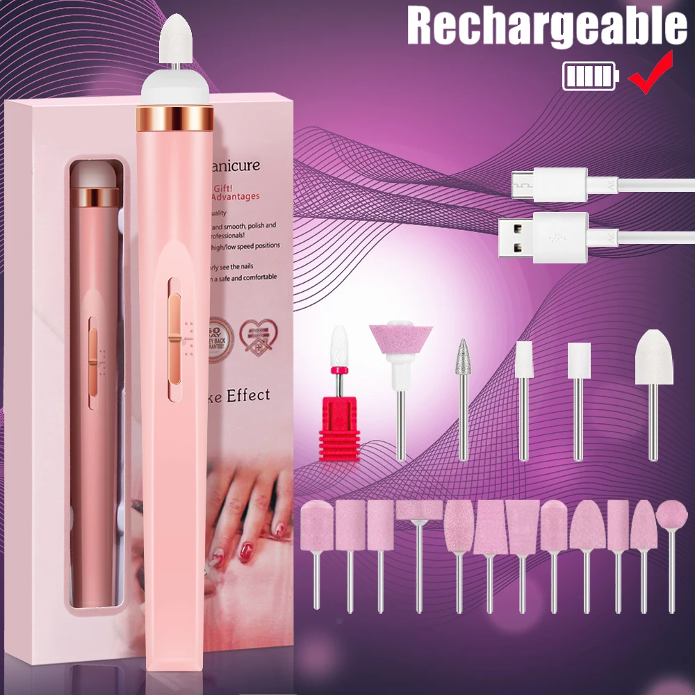 Electric Nail Polish Drill Set Machine With Light Multiple Gears Portable With Battery Electric Manicure Art Tools